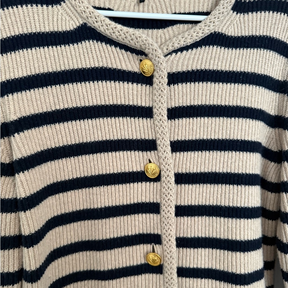 rag & bone Striped Beige and Black Knit Cardigan with Gold Buttons - Picture 5 of 7